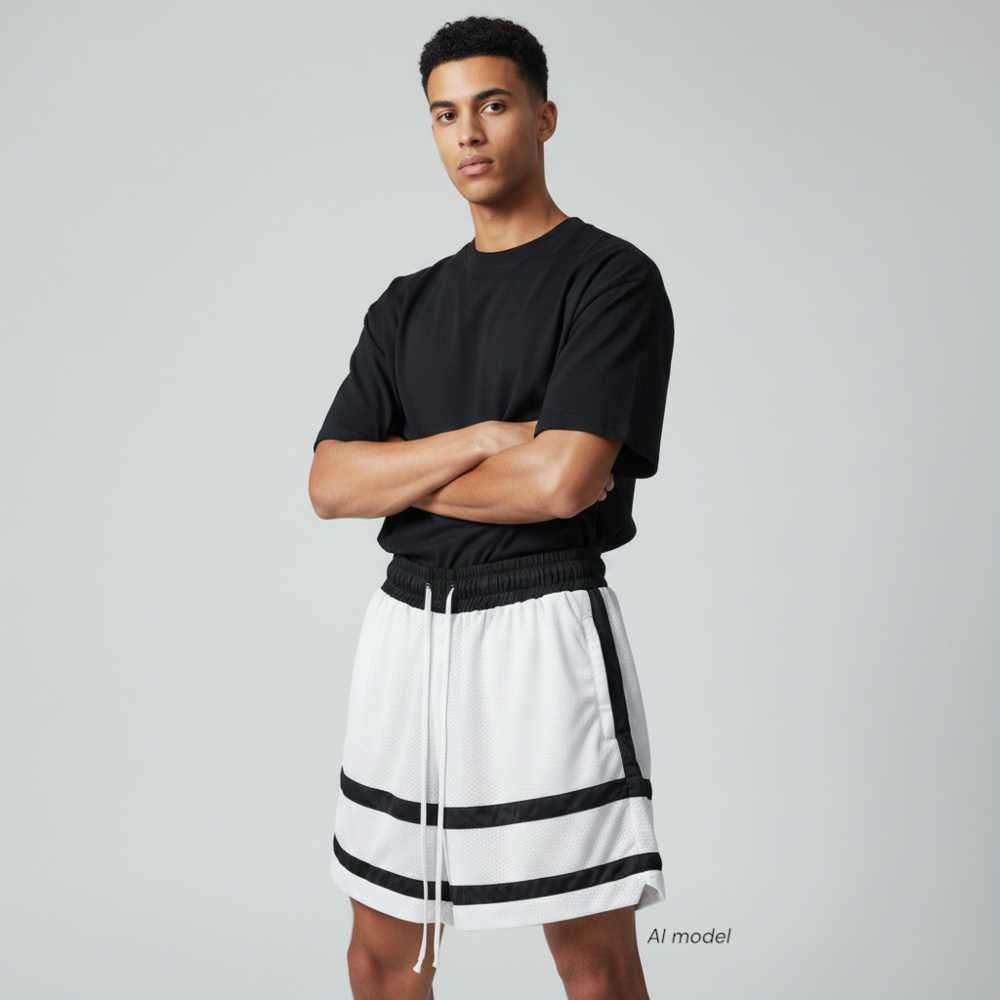 Daniel Patrick Shorts Mens Small White Black Mesh Striped Basketball Athletic